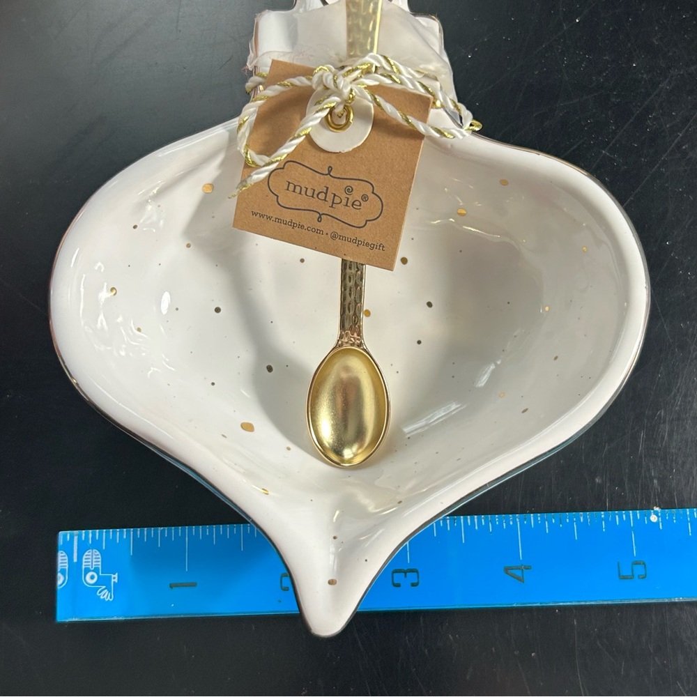 Mud Pie Festive Cream Ornament Bowl with Gold Accents & Gold Serving Spoon - Picture 6 of 7